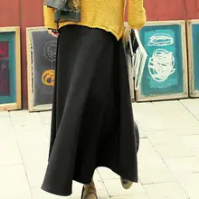 Женская Повседневная однотонная длинная трикотажная юбка с высокой талией на флисовой подкладке