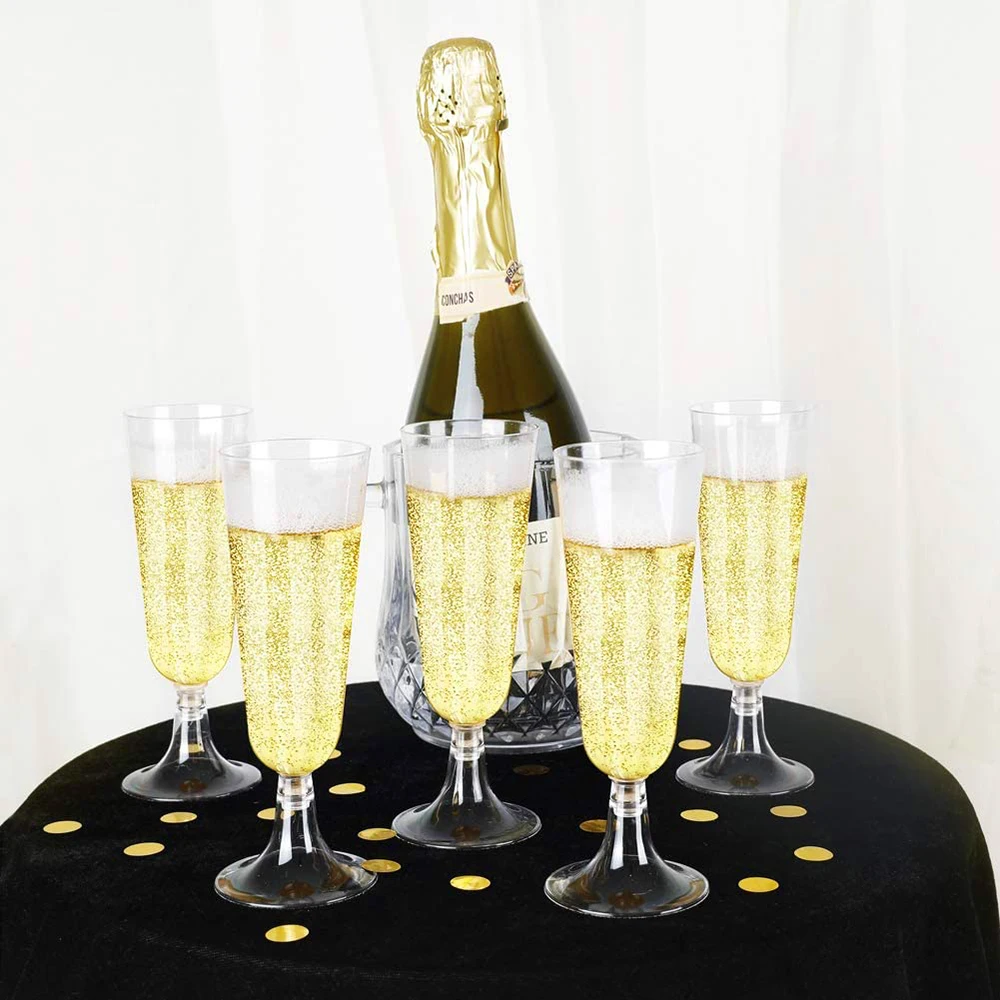 6pcs Plastic Champagne Flutes Disposable Wine Glasses Toasting Flutes For Birthday Party Wedding Reception And Other Celebration
