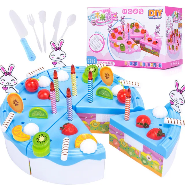 16-99PCS DIY Cake Set Toy Kitchen Food Pretend Play Cutting Fruit Birthday Toys for Kid Birthday Christmas Educational Gift - Цвет: 46pcs express box