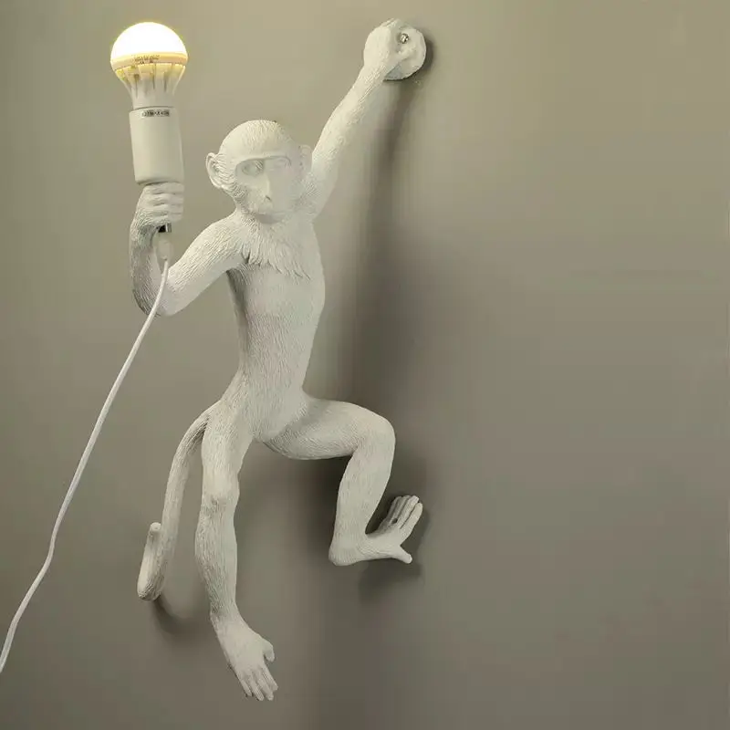 Wall monkey W Лампа в форме обезьяны из смолы пеньковая веревка подвесная настенная лампа индивидуальность внутренняя лампа искусство Гостиная Кабинет лампа кафе с E27 светодиодный светильник лампа - Цвет корпуса: Wall monkey W