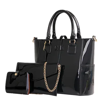 

3 Sets Patent Leather Women Handbags Luxury Brands Tote Bag+Ladies Shoulder Bag+Clutch Messenger Bag Bolsa Feminina #NG