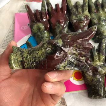 

1pcs Dragon Head Skull Statue Natural Dragon Blood Stone Crystal Carved Decor