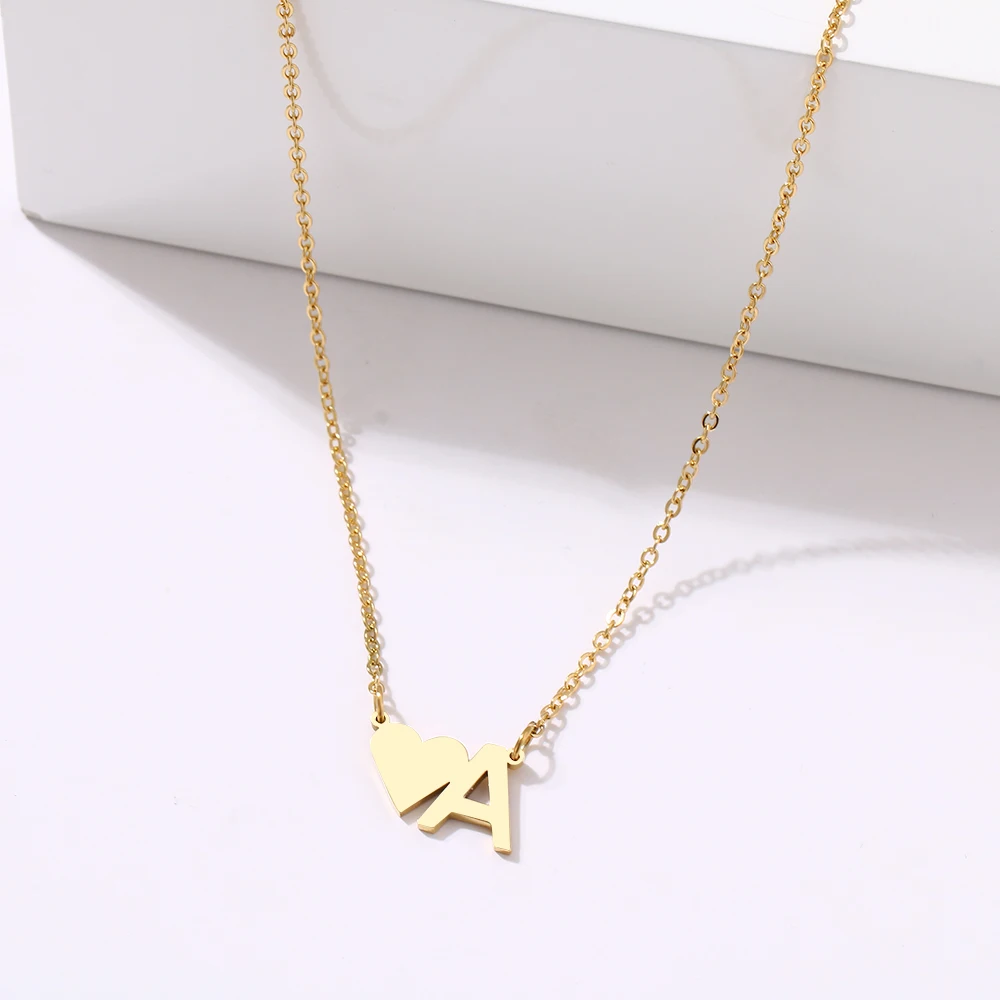 CACANA Fashion Tiny Heart Dainty Initial Letter Name Choker Stainless Steel Necklace For Women Pendant Jewelry Accessories Gift
