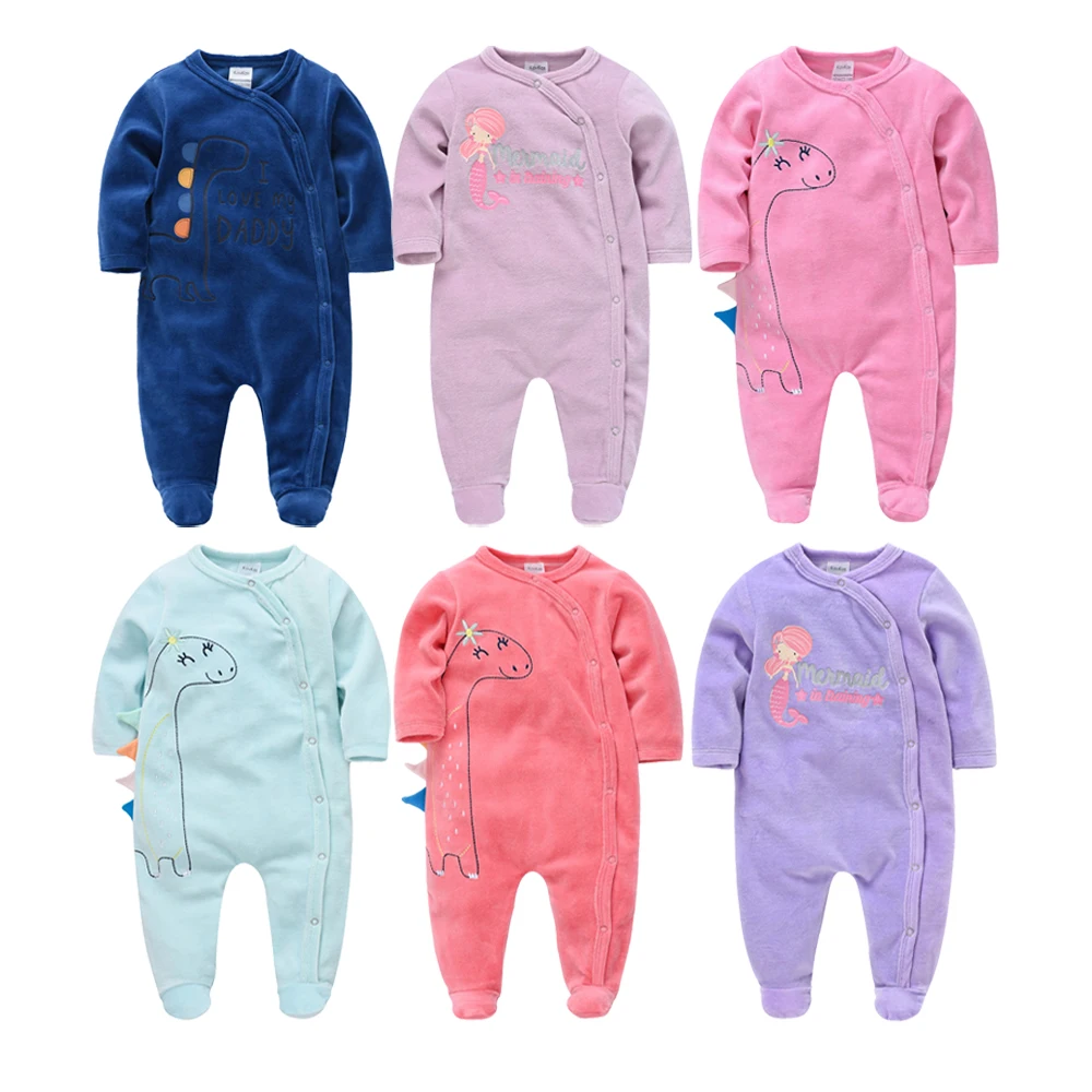 

2021 Baby Girls Footies Long Sleeve bebes O-Neck Clothing 0-24M Winter Velvet Newborn Pajamas Baby Clothes roupa de bebe