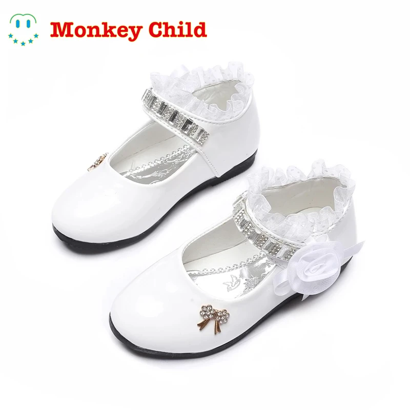 Children's Shoes For Girl Spring New Princess Lace Leather Shoes Fashion Cute Bow Rhinestone Wedding Shoes Student Party Dance girls cute pearl princess shoes spring kids sequin bow dance leather shoes children s rhinestone party wedding shoes g579