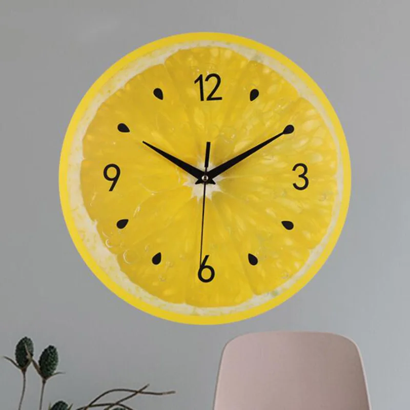 Желтый лимон настенные часы в виде фруктового дерева Лайма современные кухонные часы домашний декор часы для гостиной тропические фрукты настенные художественные часы