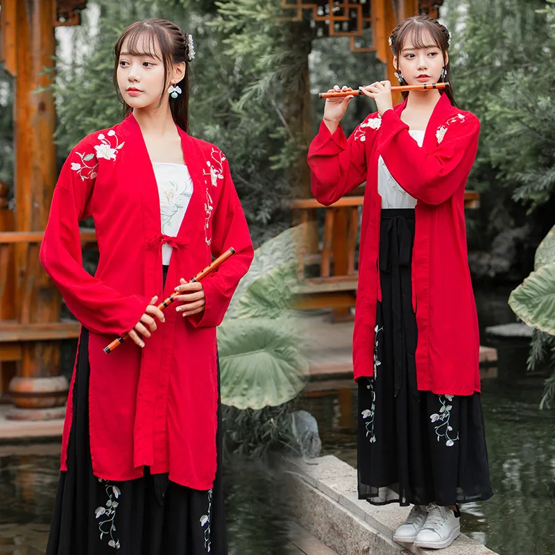 Free shipping ancient style Embroidery Flower mound sling waist length big swing skirt student