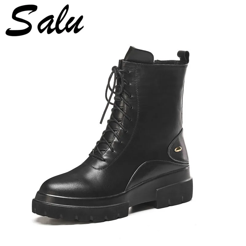 

Salu Fashion Women Ankle Boots Round Toe Autumn Winter Warm Platform Heels Shoes Woman Punk Leather Motorcycle Boots