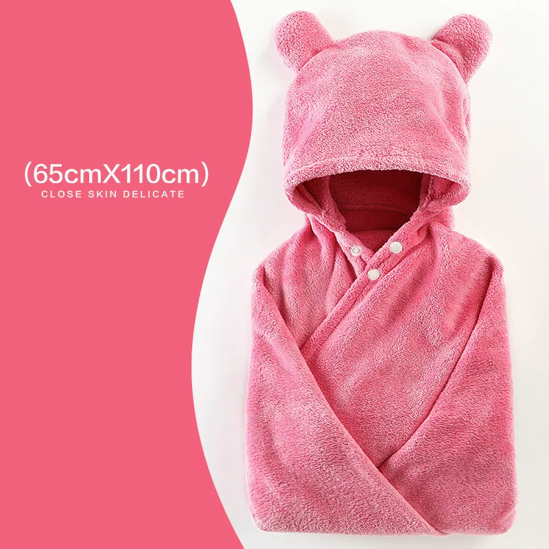 Rose red Полотенце для новорожденных, новинка 110*65 см, детское банное полотенце с милым медведем, супер мягкое, плотное, однотонное, мультяшное, с капюшоном, детское банное полотенце - Цвет: Rose red