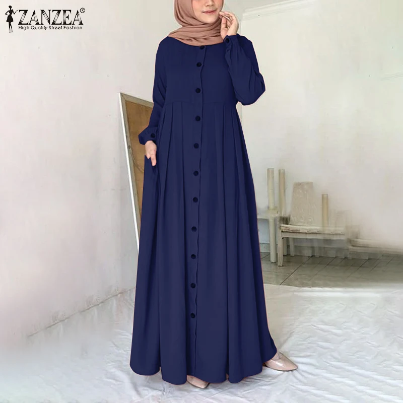Women Muslim Dubai Abaya Turkey Hijab Dress Zanzea Autumn Long Sleeve ...