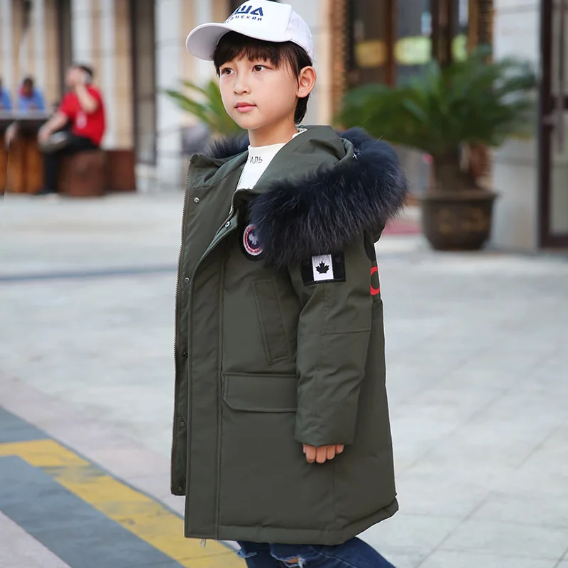 

Winter Down Jacket For Boys Thicken Warm Big Real Fur Collar Children Boys Winter Coat 4-15 Years Kids Teenage Parka