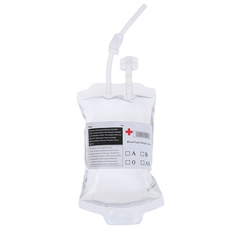 Medical Drink Pouches PVC Material 350ml Reusable Blood Energy Transparent Halloween Vampire Props