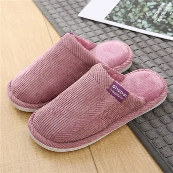 

Women's Indoor Slippers Winter Flock Solid Causal House Shoes Woman Warm Sewing Platform Female Fashion Flat Plus Size New 2019