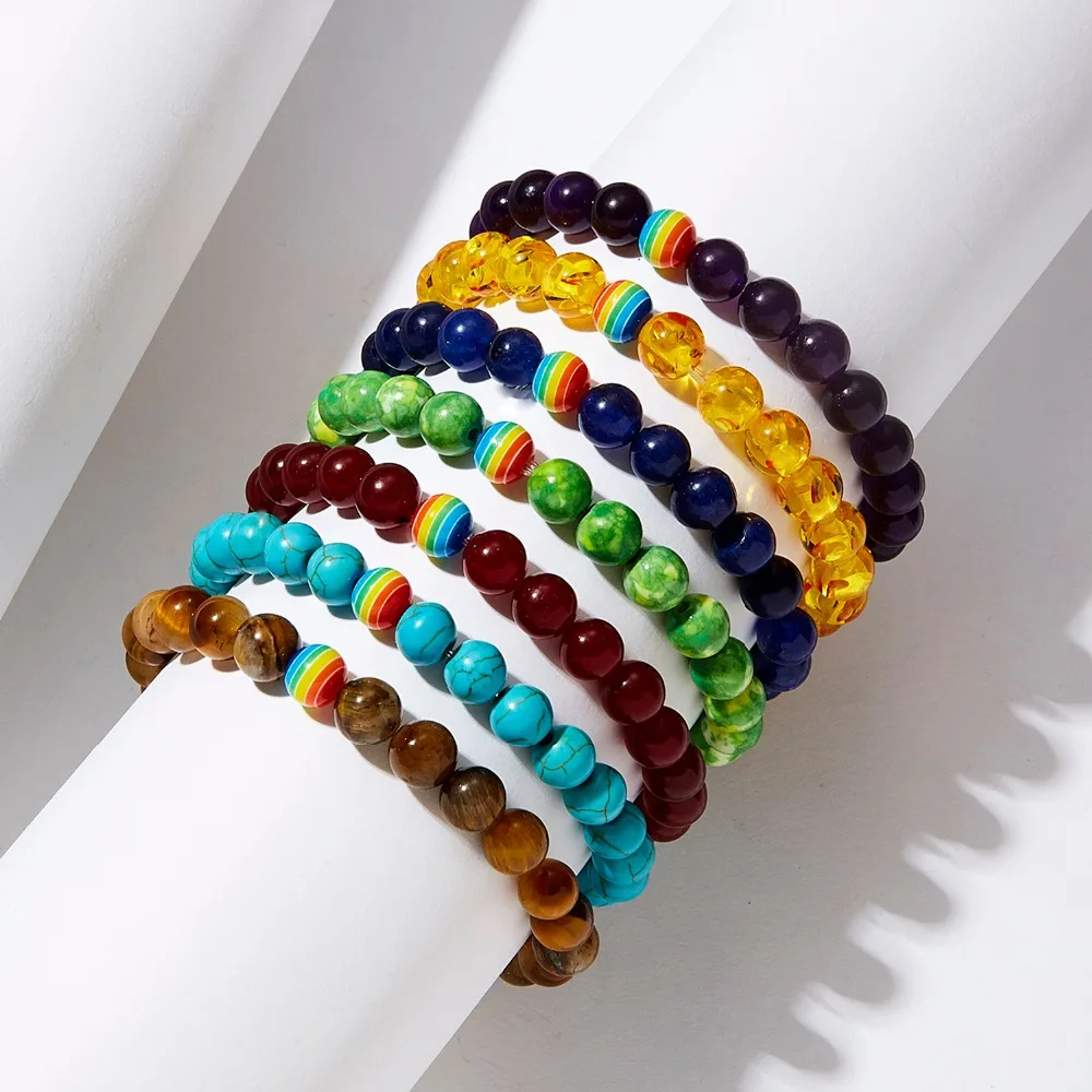 natural stone beads bracelet for women men fashion rainbow beads