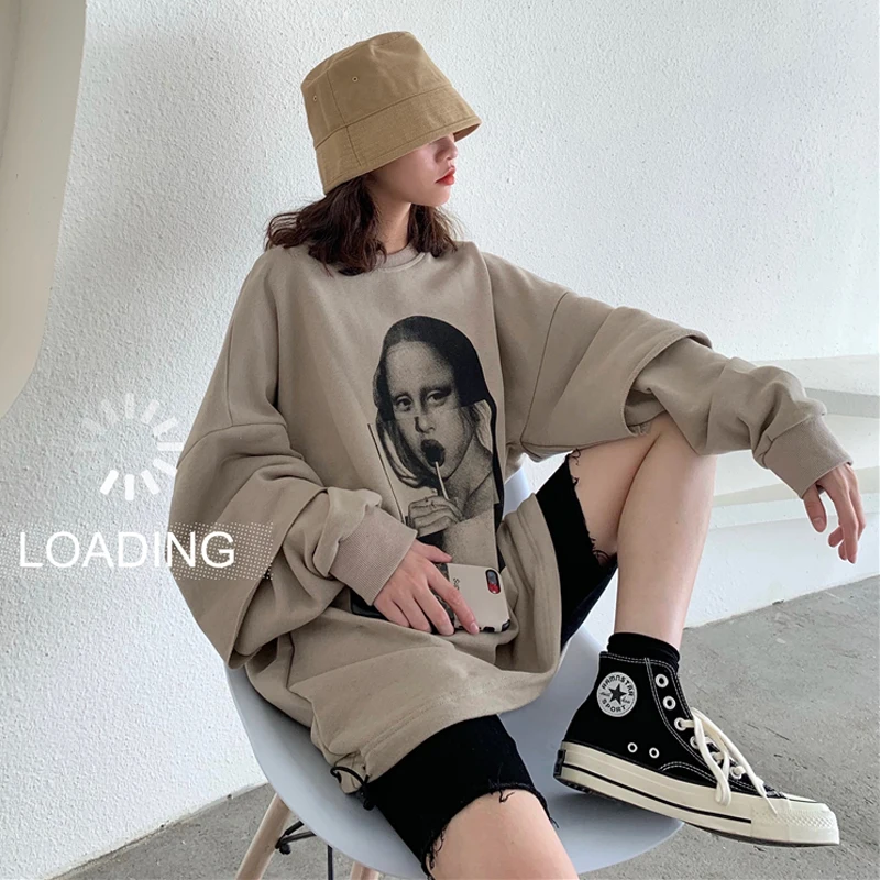 

spring fall tops Korean style new hipster Harajuku print loose long sleeve Fake two pieces pullovers Sweatshirts Women Clothing