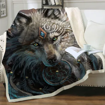 

Wolf Warrior by Sunima Art Beds Blanket Soft Sherpa Fleece Blanket Plush Bedclothes Wolf Dreamcatcher Throw Blanket Cobertor