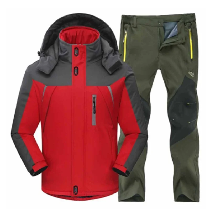 

Men Winter Waterproof Fishing Skiing Warm Softshell Fleece Hiking Jackets Male Outdoor Trekking Pant Camping Jacket Set 4XL Suit