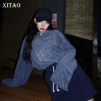 

XITAO Spring 2020 New Hoodies Women Loose Bat Sleeve Embroidery Sweatshirt Fashion Wild Women Tops Trend Women Clothes DMY3566