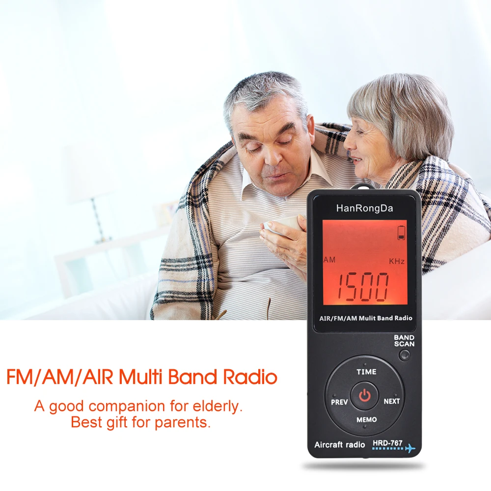 Портативный радиоприемник HanRongDa FM/AM/AIR авиационный ремешок ЖК дисплей кнопка