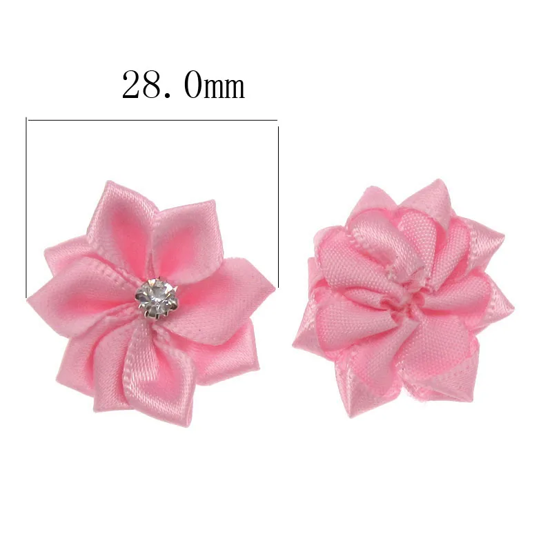 수제 새틴 리본 꽃, 흰색 라인석 아플리케 꽃, 공예 바느질 웨딩 스크랩북 장식, 2.8cm, 1 인치, 20 개