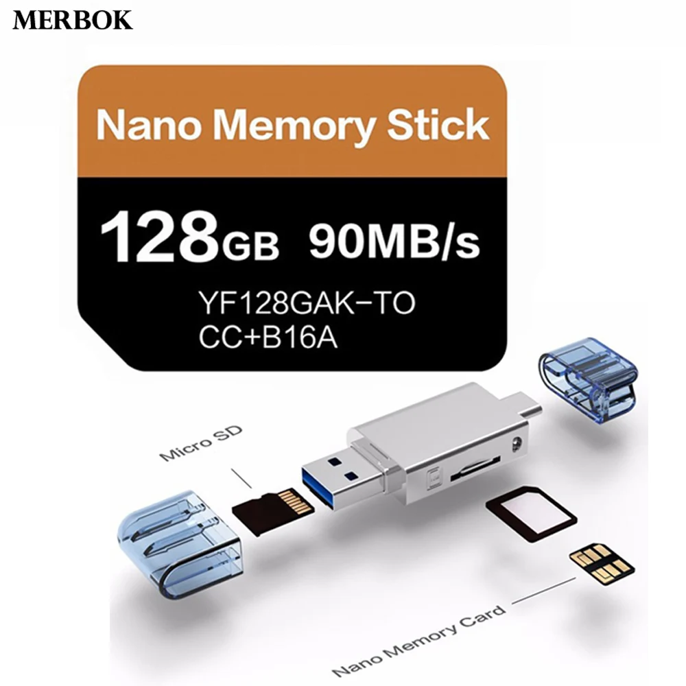 Карта памяти Nano для Huawei Mate 20 карта 20X 20XS 20RS Pro 128 ГБ 90 МБ/с./с нм с USB3.1 Gen 1 TF/NM