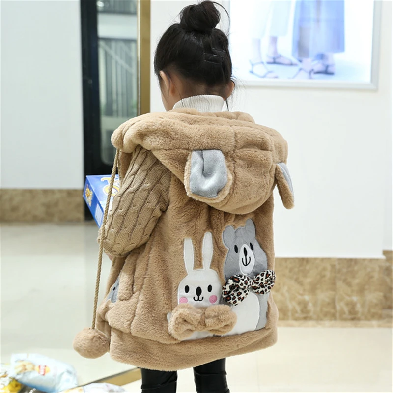 Kids Winter Cartoon Sweet Jacket Coat Girls Outwear Warm Plush Zipped Coat Children Soft Fleece Fur Comfort Coat AA60443