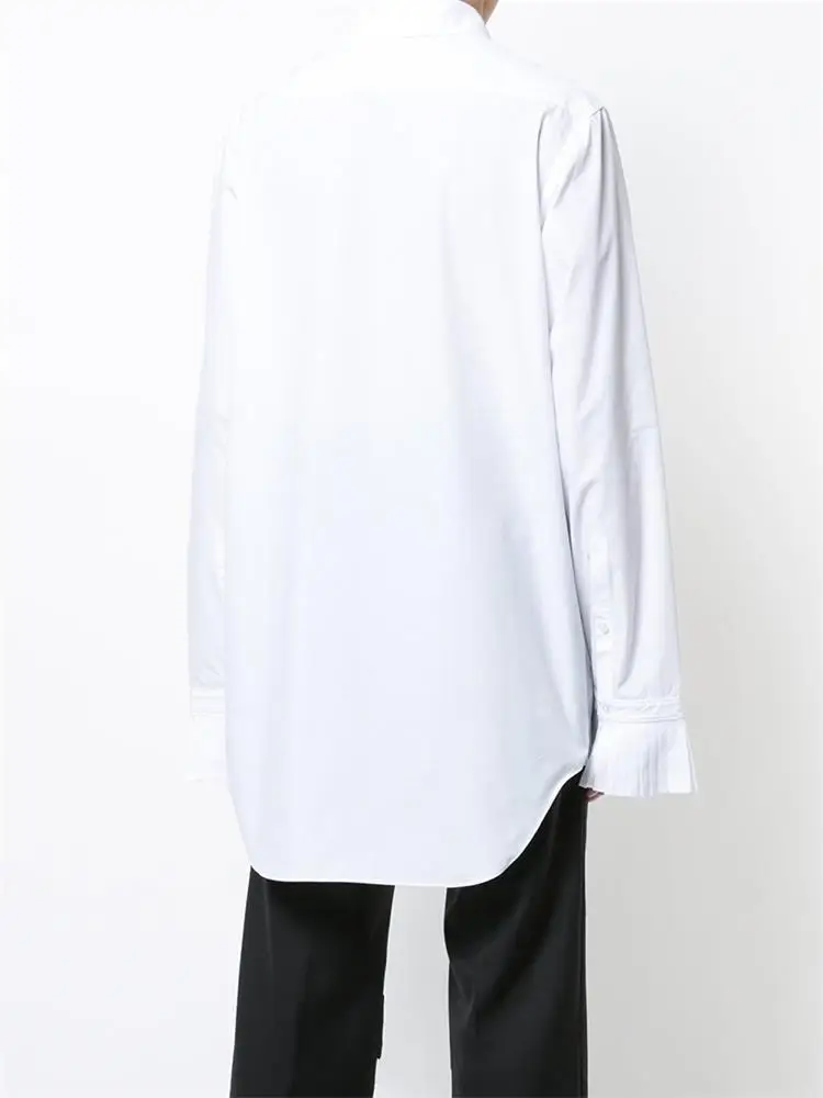 Men's new fashion shirt personality contracted fold cuff design leisure and loose large size long sleeve shirt