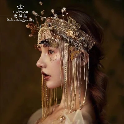 

Free shipping rhinestone golden fairy butterfly dream fancy cosplay decoration hair decoration