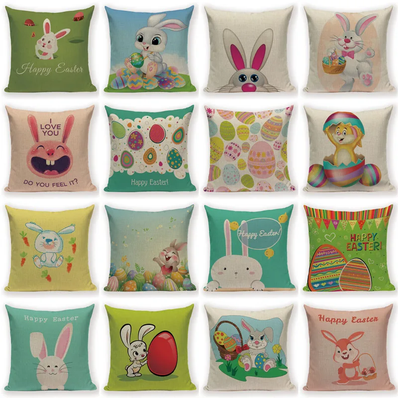 

New Cartoon Rabbit Pattern Cushion Cover Flower Peach Skin Decorative Pillowcase Living Rabbit Decorative 45*45cm