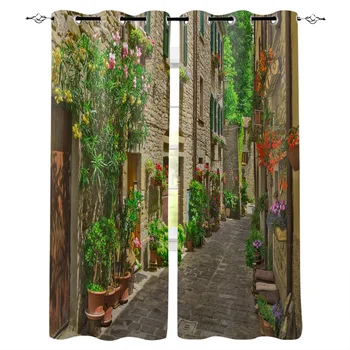 

Multi-size Italy Street Backyard Flower Window Curtains Polyester Fabric Living Room Curtain Home Decor