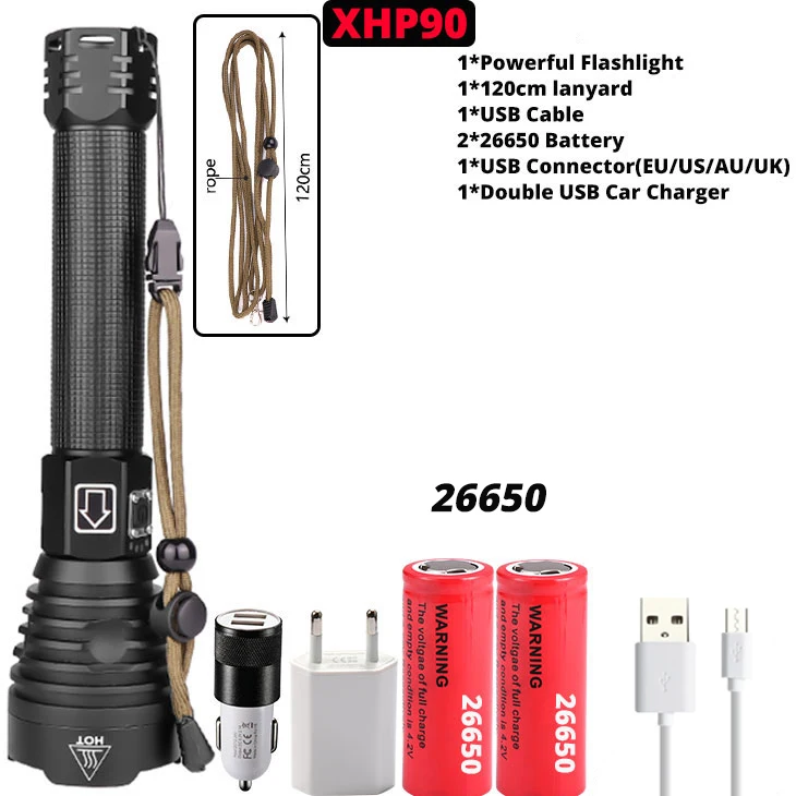 Самый мощный XHP90 светодиодный фонарик XLamp, масштабируемый фонарь XHP70, USB перезаряжаемая водонепроницаемая лампа 18650 26650 для кемпинга - Испускаемый цвет: Option H