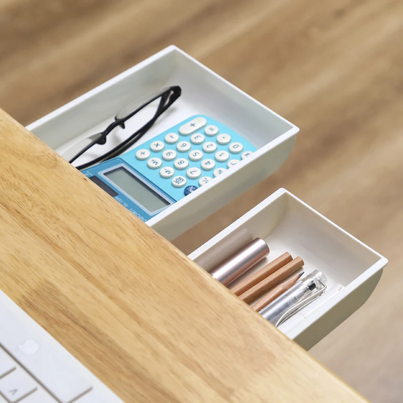 Office Organizer Self Stick Pencil Tray Desk Table Storage Drawer Box Under Desk Stand Self-adhesive Under-Drawer Storage Box