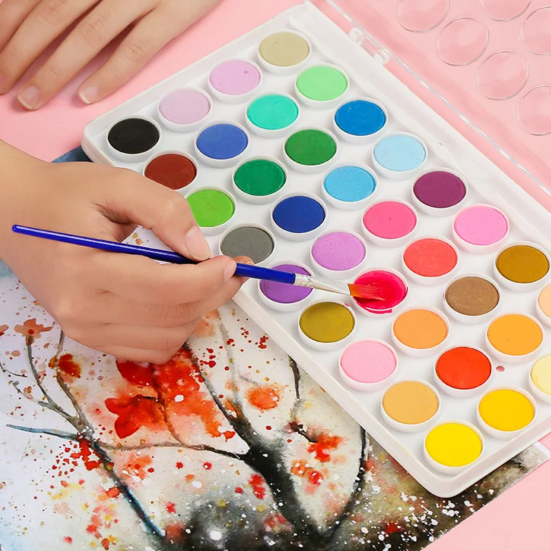 12/21/36/48 Colors Solid Watercolor Paint Set Portable With Water Color  Brush School Kids Professional Art Supplies - AliExpress
