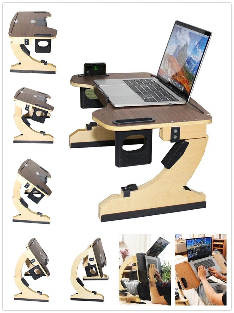 Multi Angles Lazy Lying Rack Wooden Folding Laptop Desk Mini Adjustable Table Bed Sofa Useful Small Notebook Holder