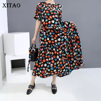 

XITAO Fashion Color Dot Dress Women Short Sleeve Doll Collar Plus Size Long Dresses Leisure Wild Women Clothes 2020 DMY4826