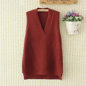 

2019 Women New Fashion Autumn V Neck Big Sweaters Vest Sleeveless Wool Plus Size Top Casual Solid Color Knitted Vest
