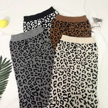 Леопардовая юбка с высокой талией для женщин, женская зимняя юбка