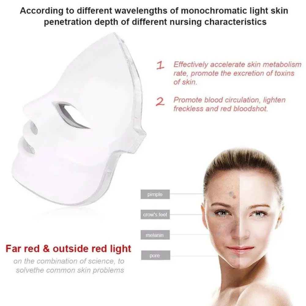 7 цветов светодиодный маска для лица светодиодный корейский Фотон терапия маска для лица машинный светильник терапия акне маска шеи красивый светильник светодиодный маска для лица