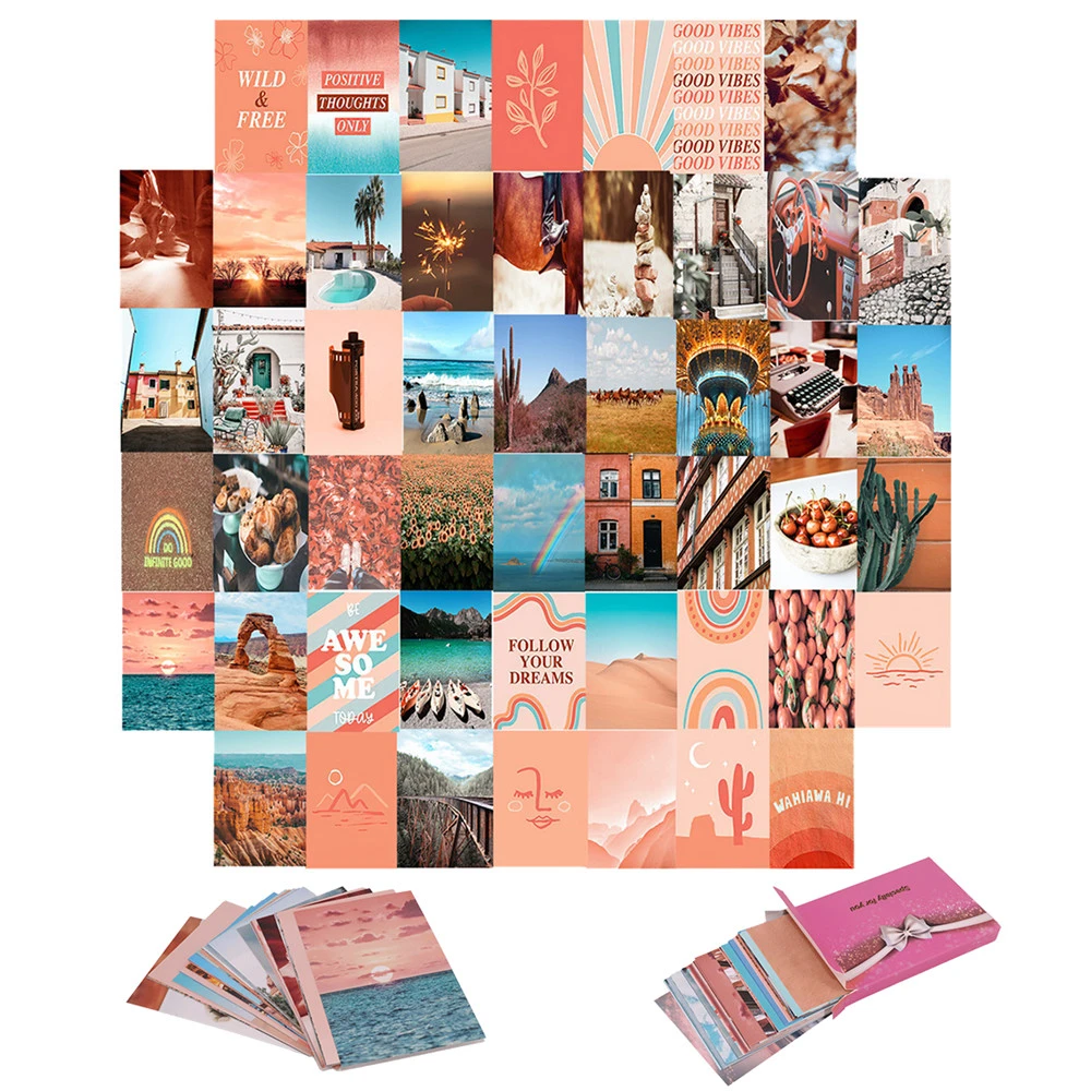 50pcs peach beach aesthetic picture for wall collage boho style print kits teal color living room dorm decorations for girls wall stickers aliexpress