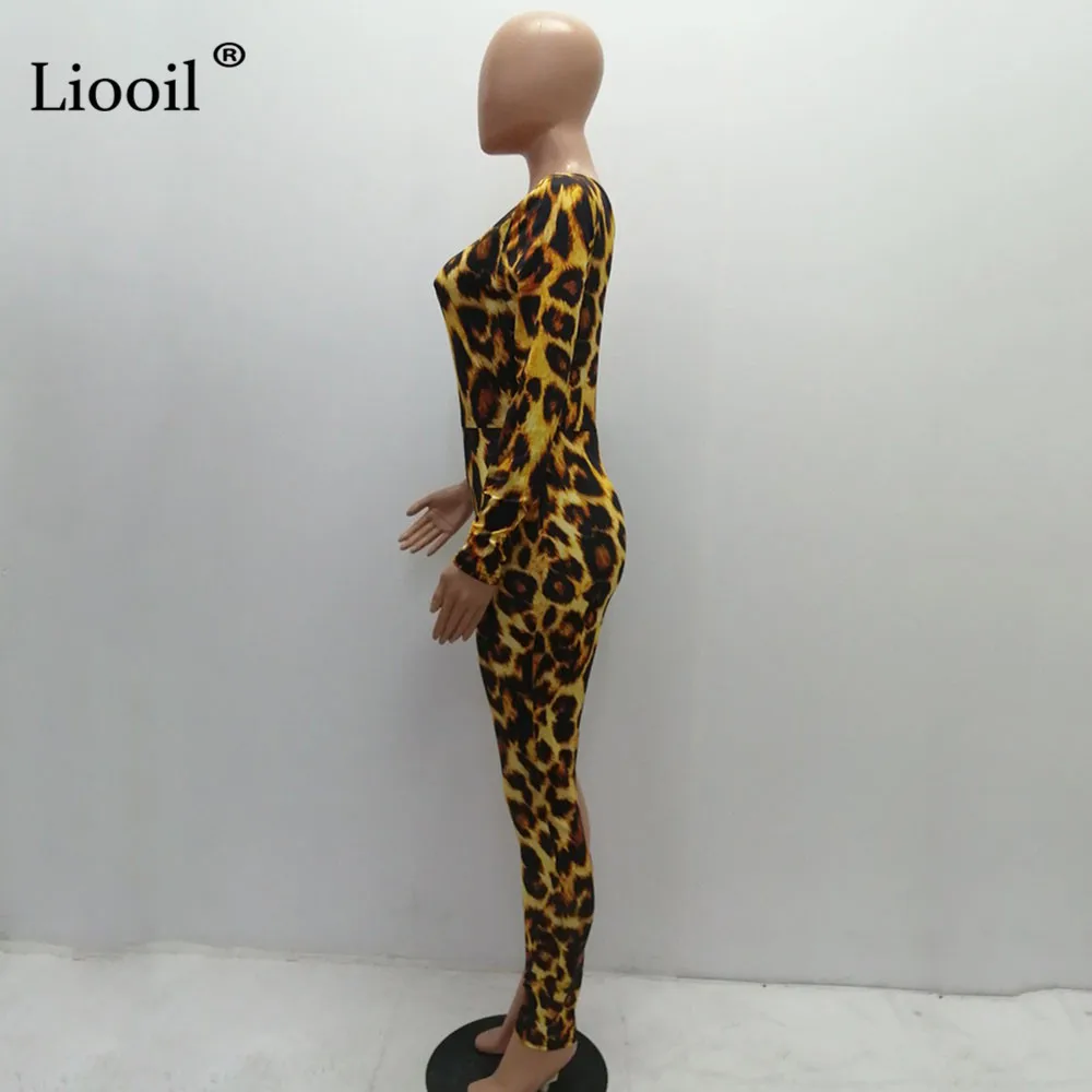 Liooil Цвет блок с леопардовым принтом пикантные комбинезоны для Для женщин асимметричное платье на одно плечо вечерние Клубные комбинезоны брюки Single