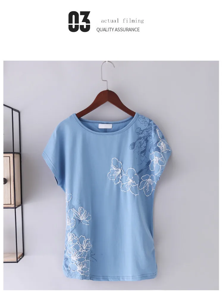 Womens T-shirt Tops 2020 Summer Cotton Loose Short-Sleeve Tees Female White  3D Printing T-shirt Basic Large Size M 4XL