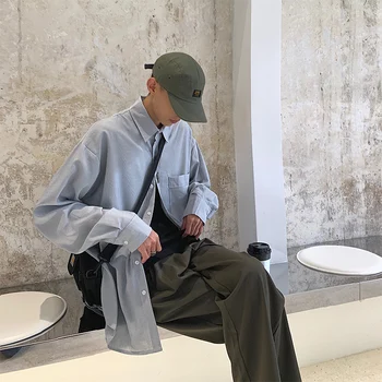 

Men's shirt autumn 2019 new slim simple long-sleeved shirt coat loose casual lapel fashion personality young men's wear