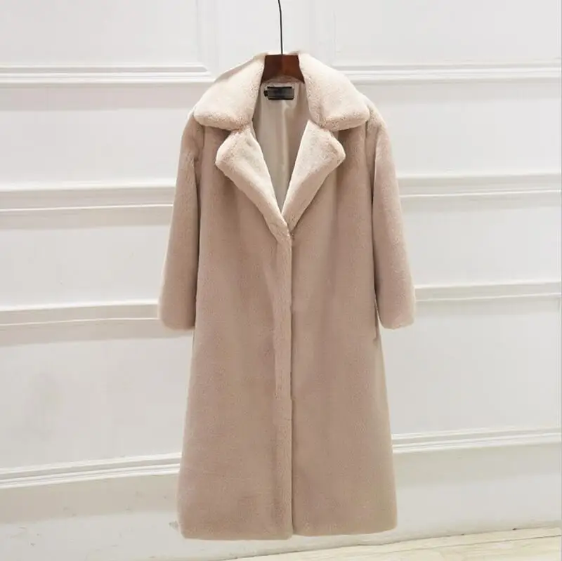 Beige Зимняя модная Новая высококачественная шуба из искусственного бархата, длинная шуба, Женская свободная Толстая теплая норковая шуба - Цвет: Beige