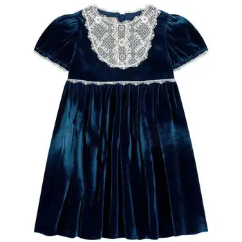 

2020 New High quality Summer children blue velvet dress Girls Party Dresses for Baby Girls Party Dress kids