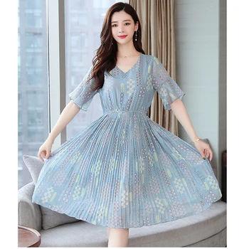

Slim Blue Floral Dress Women's Summer Dress Woman Short Sleeve Chiffon Ladies Party Night Dresses Female Sumdress 2020 Vestidos