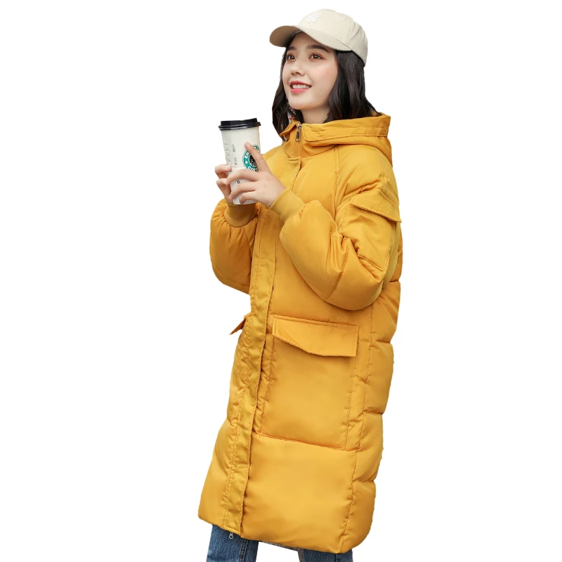 Женские зимние длинные куртки, пальто, повседневные утепленные теплые парки, однотонные, с большим карманом, зимняя куртка женская верхняя одежда, пальто