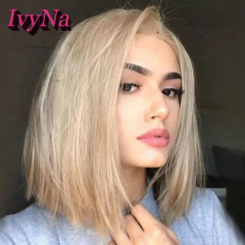 

IvyNa Short Bob Synthetic Lace Front Wigs Honey Blonde Middle Deep Part 13x6 Synthetic Lace Frontal Wigs for Black Women Futura