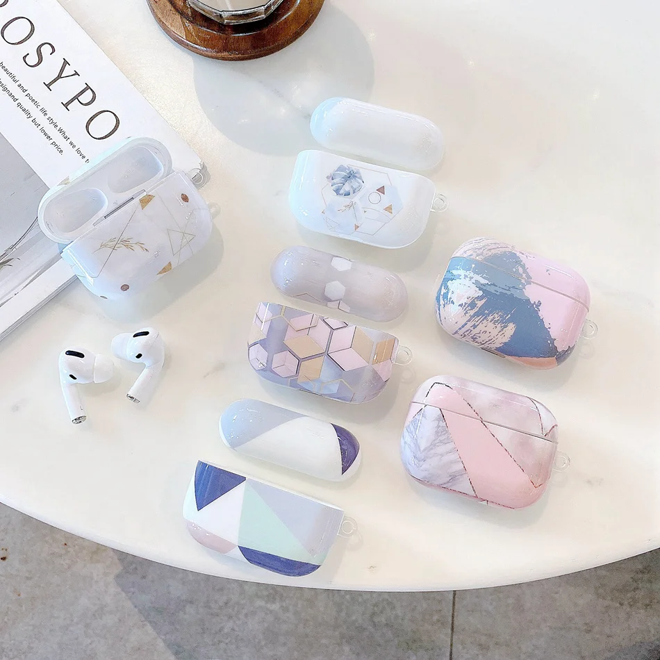 Жесткий Роскошный Мраморный чехол для наушников Airpods Pro 3 милые геометрические