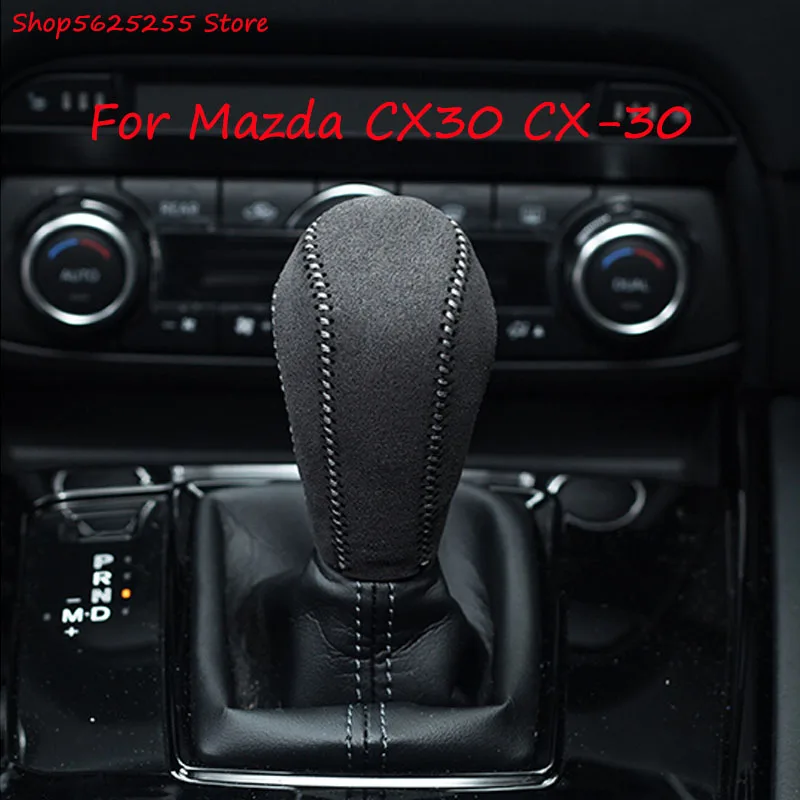 

Car Gear Shift Collars For Mazda CX30 CX-30 2019 2020 Carbon Fiber/Leather Car Gear Head Shift Knob Cover Car Decoration