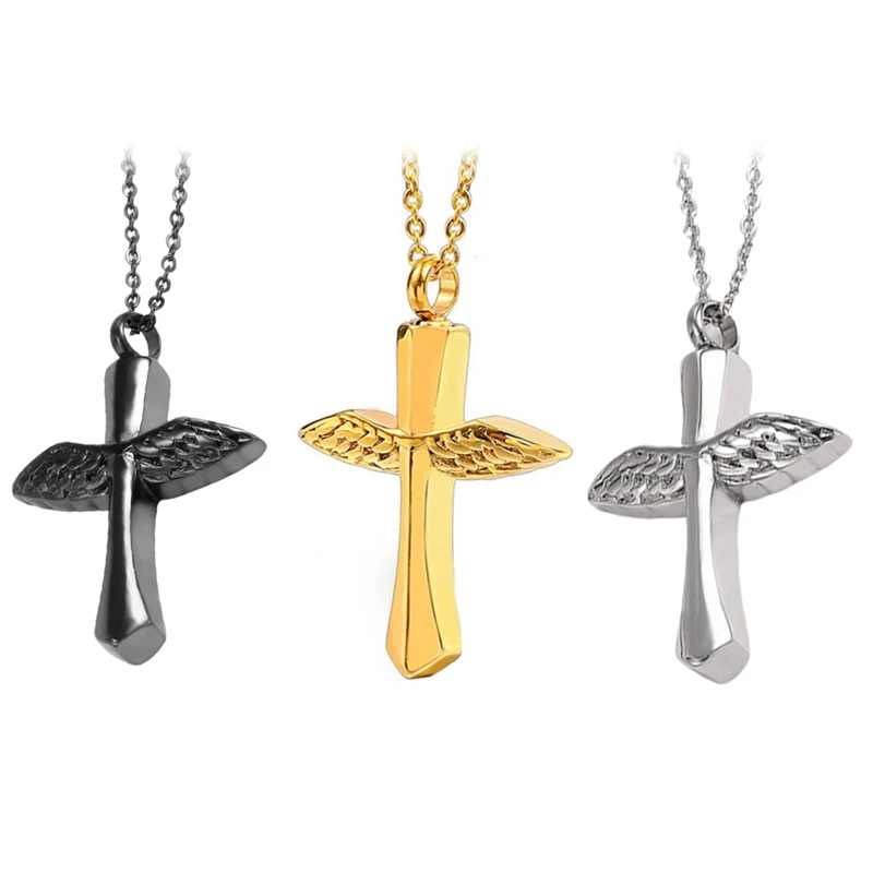 Ангел крылья урна для пепла флакон духов похорон крест ожерелье пепел Keepsake